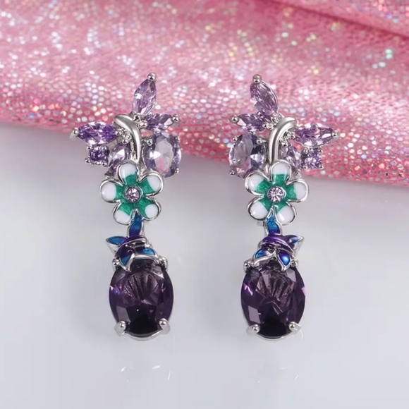 ๐925 Floral Butterfly Amathyst Earrings - Picture 6 of 9